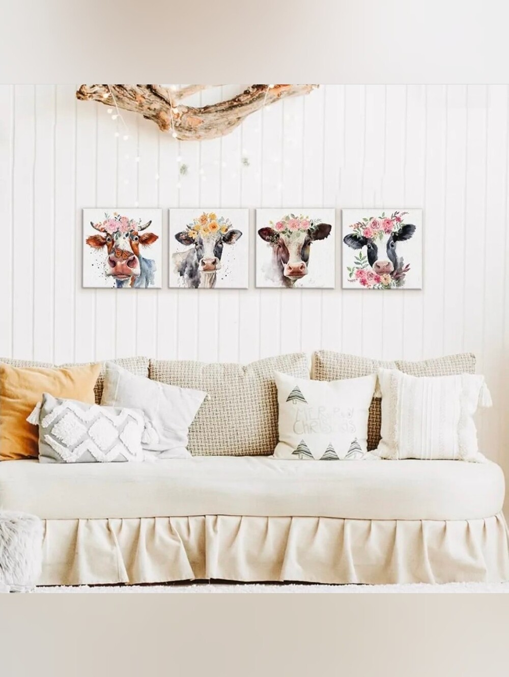 Set of 4 Floral Cow Canvas Prints 12x12 Farmhouse Wall Decor NIP - Picture 3 of 3